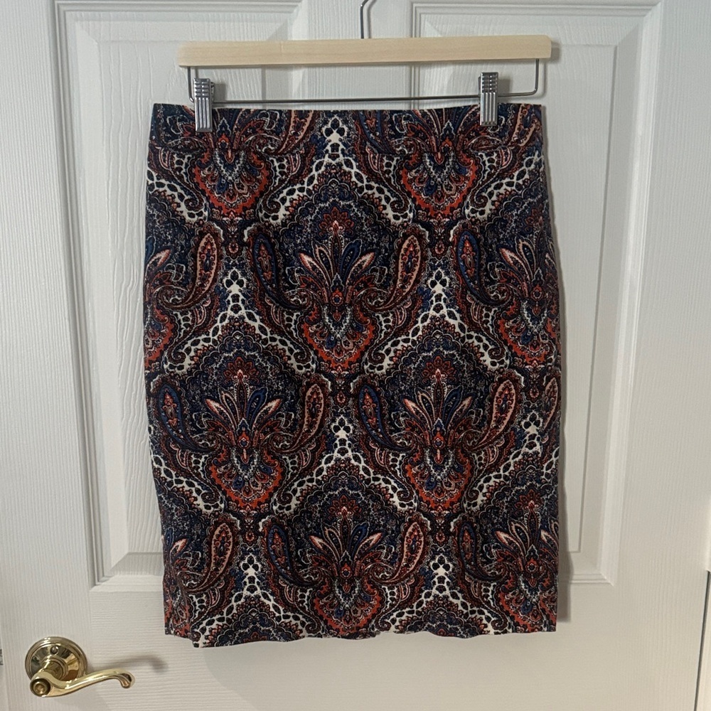 J. Crew Multicolor Paisley Pencil Skirt size 4 runs large